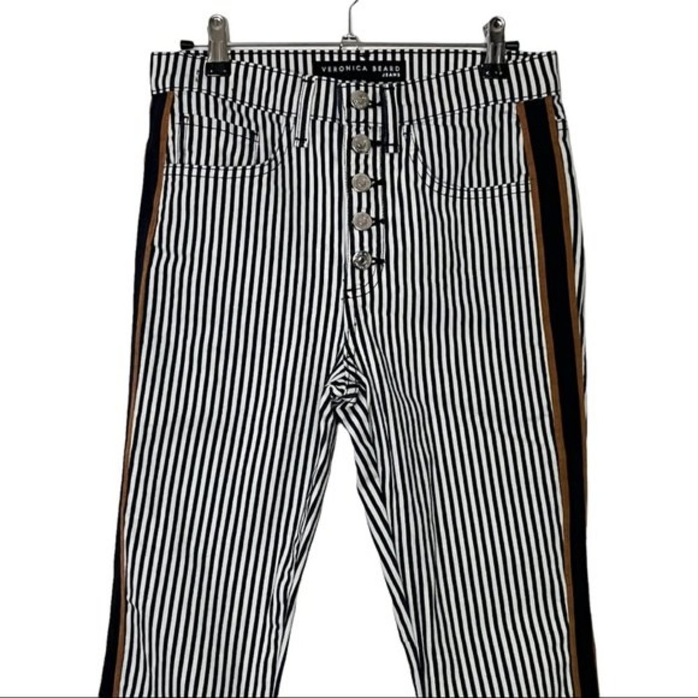 Veronica Beard Striped Boot Cut Jeans with Side Detail - Picture 3 of 15